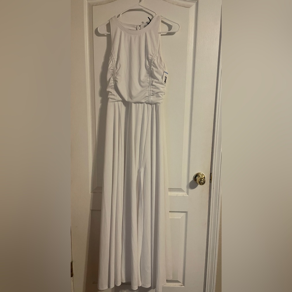 NWT DKNY Elegant White Ruched Side Slit Maxi Dress S‎ Party Cocktail Cruise